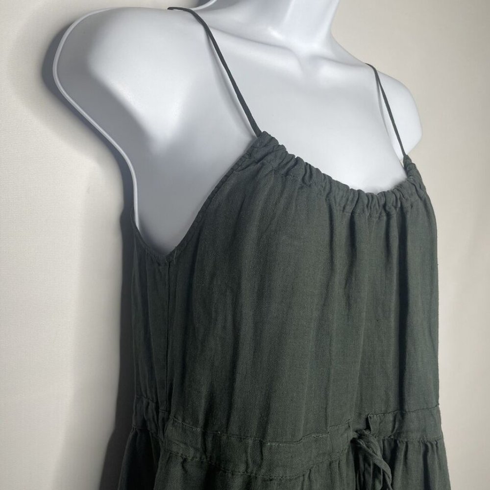 Vince Green Linen Gathered Tie Waist Midi Sundress - Picture 4 of 8